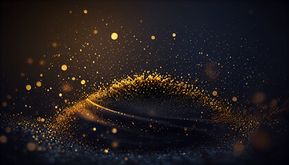 Christmas Golden light shine particles bokeh on navy blue background. Gold foil texture. Holiday concept Ai generated image