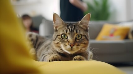 Cat Setting On Sofa and Looking At Camera