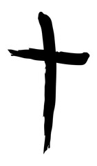 Handdrawn christian cross symbol, hand painted with ink brush. Png clipart isolated on transparent background