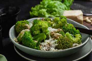 Broccoli and Onion Salad with Cashews and Parmesan