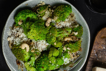 Broccoli and Onion Salad with Cashews and Parmesan