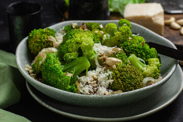 Broccoli and Onion Salad with Cashews and Parmesan