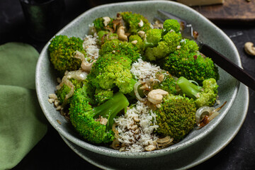 Broccoli and Onion Salad with Cashews and Parmesan