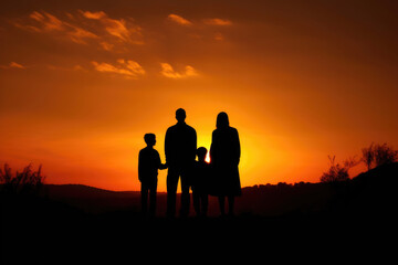 Joyful Moments: Family Silhouette against the Sunset. Generative AI