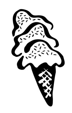 recommend clip art: Ice Cream in a waffle cone drawing hand painted with ink brush. Png clipart isolated on transparent background