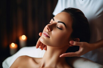 Obraz na płótnie Canvas Rejuvenating Moments: Woman Embracing a Luxurious Massage. Generative AI