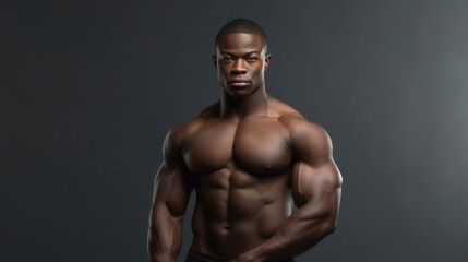 Fototapeta na wymiar African American Bodybuilder on a Grey Background. Generative AI