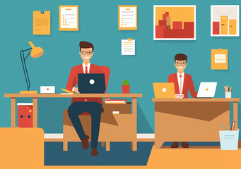 Flat vector illustration working office