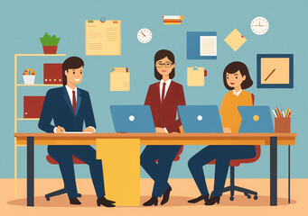Flat vector illustration working office