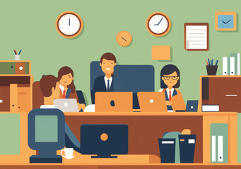 Flat vector illustration working office