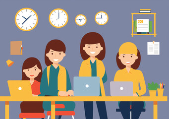 Flat vector illustration working office