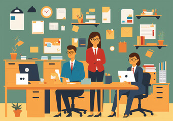 Flat vector illustration working office