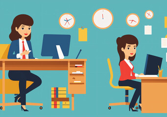 Flat vector illustration working office