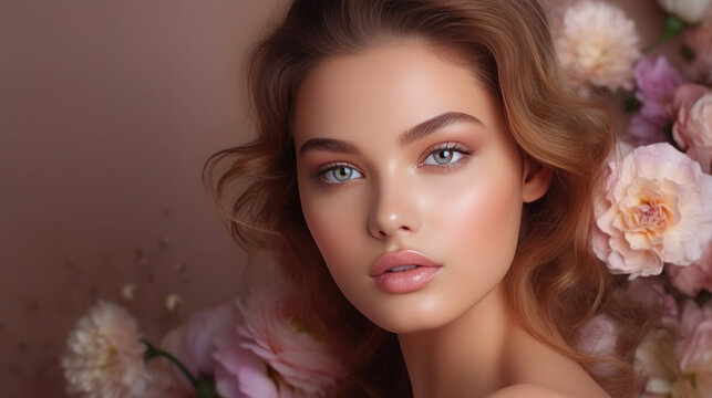 Timeless Beauty: Captivating Makeup and Skin Care Harmony. Generative AI