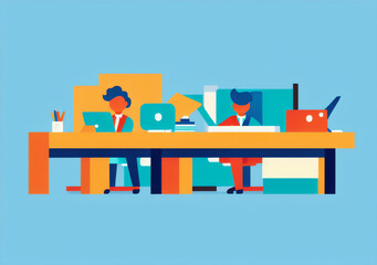 Flat vector illustration working office