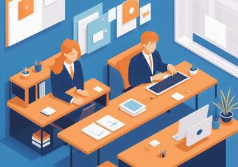 Flat vector illustration working office