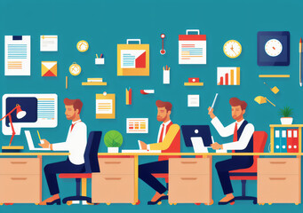 Flat vector illustration working office