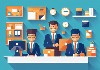Flat vector illustration working office