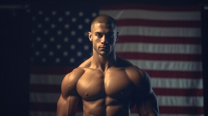 Fototapeta na wymiar Unlocking Potential: American Bodybuilder's Dedication to Fitness. Generative AI