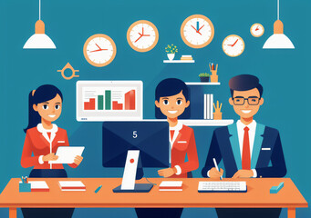 Flat vector illustration working office