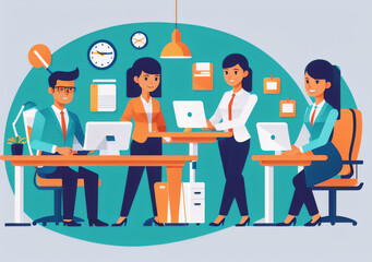Flat vector illustration working office