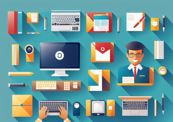 Flat vector illustration working office