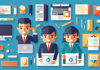 Flat vector illustration working office