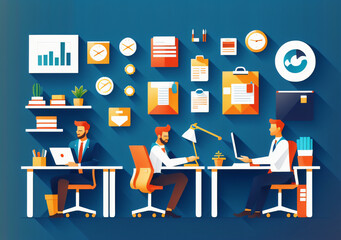 Flat vector illustration working office