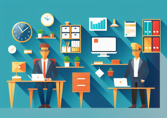 Flat vector illustration working office