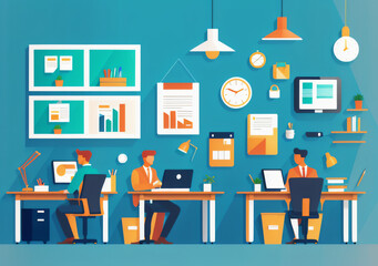 Flat vector illustration working office