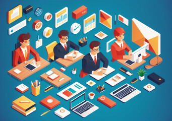Flat vector illustration working office