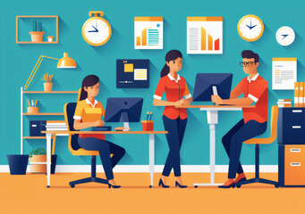 Flat vector illustration working office
