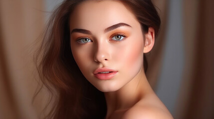 Naklejka premium Radiant Beauty: Youthful Skin and Makeup Perfection. Generative AI