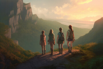 Active Women Exploring Scenic Hiking Paths. Generative AI