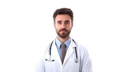 Fototapeta premium Focused Caucasian Physician on White Background. Generative AI
