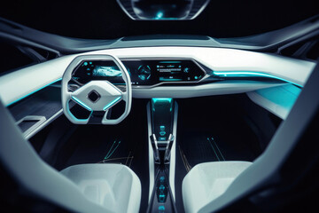 Obraz na płótnie Canvas Immersive Car Interior Design with Wide-Angle View. Generative AI