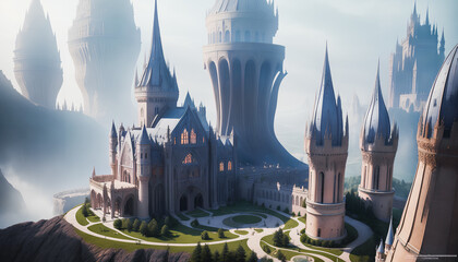 Mystical Enchantments Giant Castles, Towers and Hills - Fairytale, Majestic, Terrifying, Generative AI.