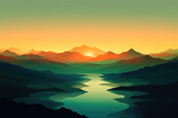Fototapeta na wymiar Majestic Sunset Over Mountain Peaks. Generative AI