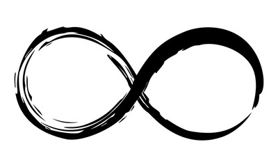 Infinity symbol hand painted with grunge brush stroke and black paint. Png clipart isolated on transparent background - obrazy, fototapety, plakaty