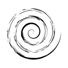 Whimsical spiral symbol hand painted with ink watercolor brush. Png clipart isolated on transparent background