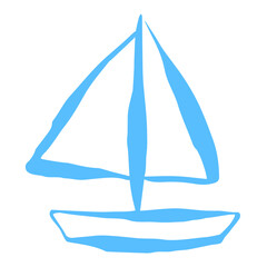 Sailboat hand painted with ink brush, png clipart isolated on transparent background