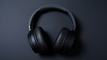 Obraz na płótnie Canvas Black headphones on a black matte background. Generative Ai