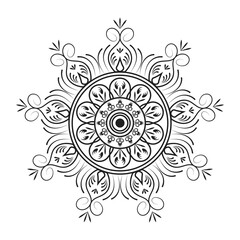 Traditional black and white hand drawn vector illustration of mandala design.