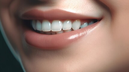 close up crop half face woman, dental smile white teeth