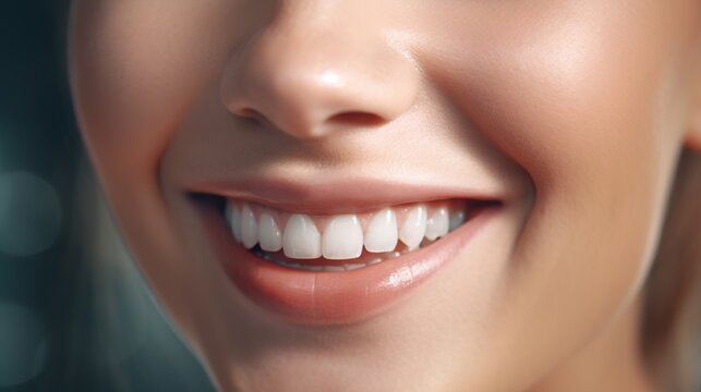 close up crop half face woman, dental smile white teeth