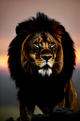 Naklejka premium Lion face , feline king isolated , wildlife Portrait Wildlife animal. Generative ai