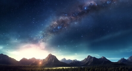 Fototapeta na wymiar Panorama view universe space shot of milky way galaxy with stars on a night sky background.Generative AI