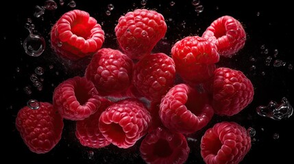 Fresh sliced juicy raspberries, product photography