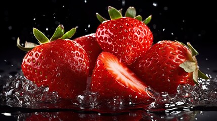 Fresh juicy sliced strawberries, product photography on isolated background