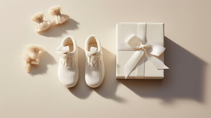 Set of baby girl and boy booties and greeting card form. Generative Ai